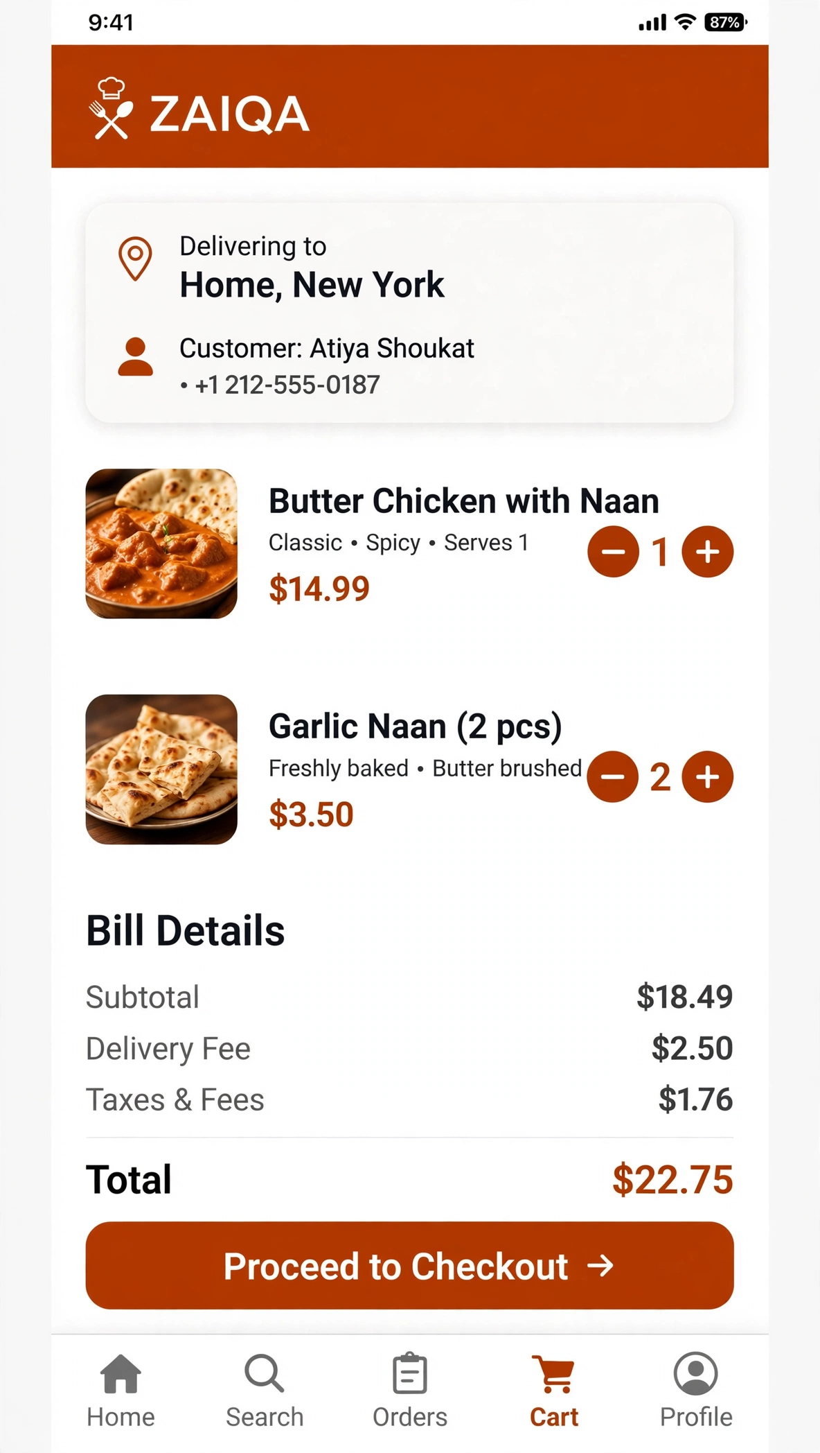 Cart & Itemized Bill Calculation